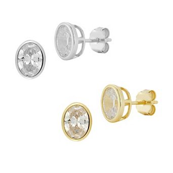 Sunkissed Sterling Sterling Silver & Sterling Silver Oval Cubic Zirconia Stud Earring Set