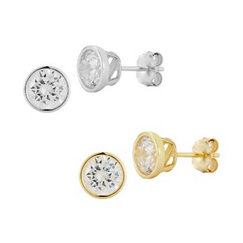 Sunkissed Sterling Sterling Silver & Sterling Silver Cubic Zirconia 8 mm Round Stud Earring Set