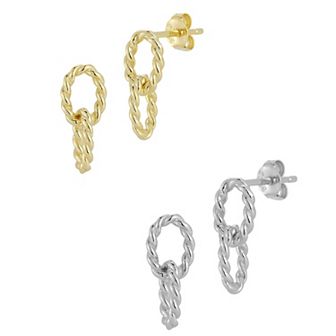 Sunkissed Sterling 2-Pair 14k Gold Over Silver & Sterling Silver Dainty Link Drop Earring Set