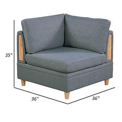 Gimy 37 Inch Modular Corner Sofa Chair, Gray Dorris Upholstery, Wood