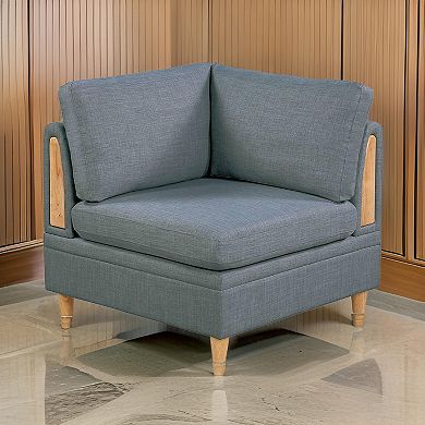 Gimy 37 Inch Modular Corner Sofa Chair, Gray Dorris Upholstery, Wood