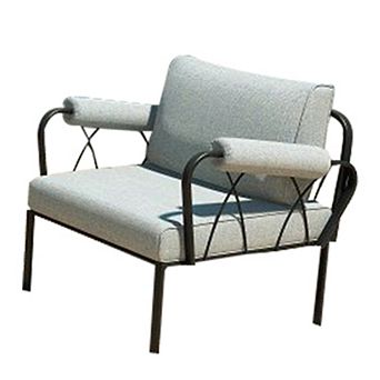 Rain 33 Inch Patio Side Chair, Armless, Sectional, Black Metal, Gray Fabric