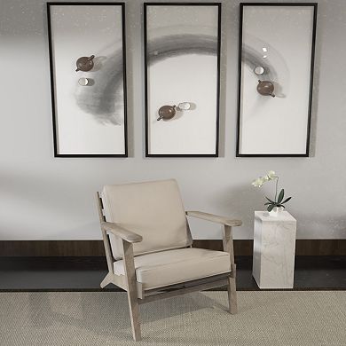 Amber Accent Chair, Handcrafted Slatted Mango Wood, Cushions, Angled Legs