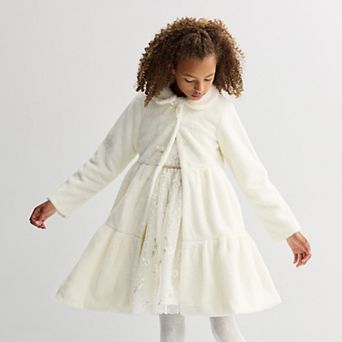 Girls 4-12 Blueberi Boulevard Tiered Faux Fur Coat Dress