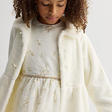 Girls 4-12 Blueberi Boulevard Tiered Faux Fur Coat Dress