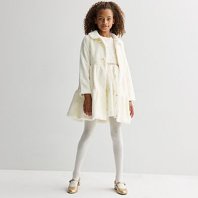 Girls 4-12 Blueberi Boulevard Tiered Faux Fur Coat Dress