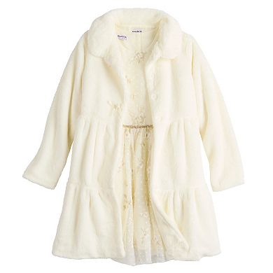 Girls 4-12 Blueberi Boulevard Tiered Faux Fur Coat Dress