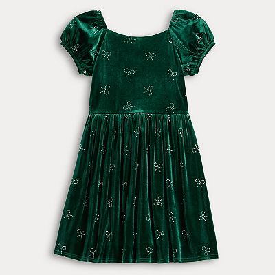 Girls 4-12 Blueberi Boulevard Rhinestone Bow Velvet Dress
