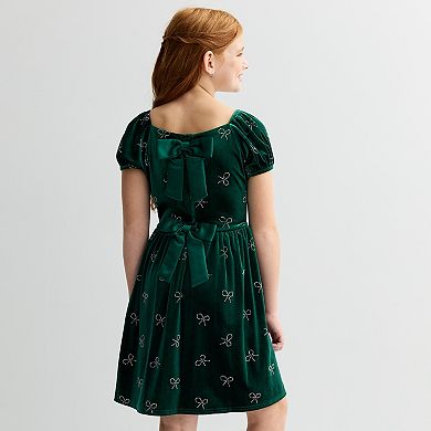 Girls 4-12 Blueberi Boulevard Rhinestone Bow Velvet Dress