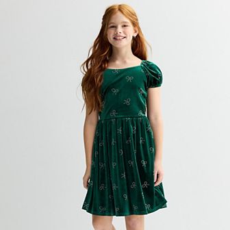 Girls 4-12 Blueberi Boulevard Rhinestone Bow Velvet Dress