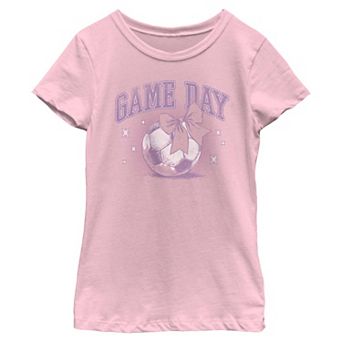 Girls 7-16 Game Day Soccer Ball Bow Graphic Tee