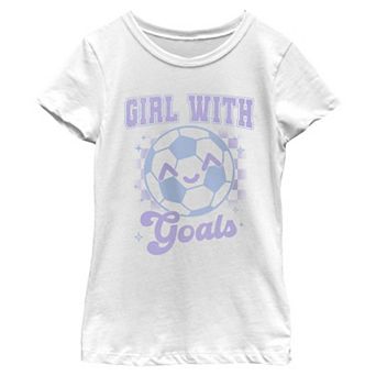 Girls 7-16 Soccer Ball Girl With Goals Graphic Tee