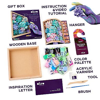 OKTO Air Dry Clay Wood & Craft Kit - Succulents Tenderness DIY Decor for Teens & Adults