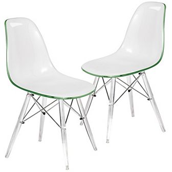 LeisureMod Cresco Mid-Century Modern Acrylic Dining Chair with Acrylic Dowel Eiffel Legs - Set of 2