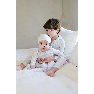 Grandpa Footie- Taupe/Blue - Baby Boys