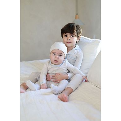 Grandpa Footie- Taupe/Blue - Baby Boys