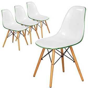 LeisureMod Cresco Mid-Century Modern Acrylic Dining Chair with Wooden Dowel Eiffel Legs - Set of 4