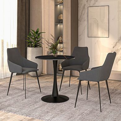 LeisureMod Bristol 24" Round Dining Table Sintered Stone Top , Sturdy Steel Black Pedestal Base
