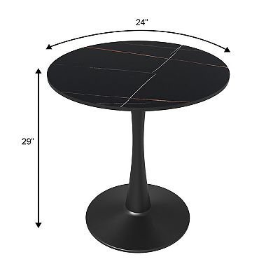 LeisureMod Bristol 24" Round Dining Table Sintered Stone Top , Sturdy Steel Black Pedestal Base