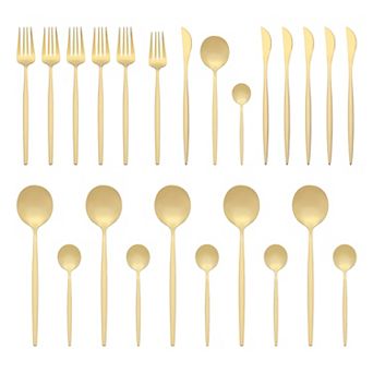 24 pc Silverware Set, Stainless Steel Flatware, Mirror Polished Cutlery Set, Serving Utensils Set