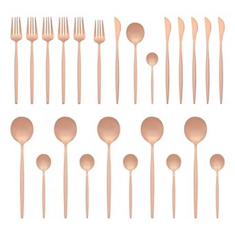 24 pc Silverware Set, Stainless Steel Flatware, Mirror Polished Cutlery Set, Serving Utensils Set