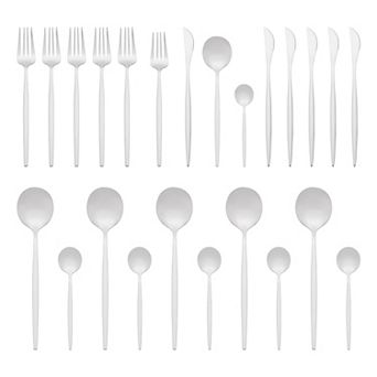 24 pc Silverware Set, Stainless Steel Flatware, Mirror Polished Cutlery Set, Serving Utensils Set