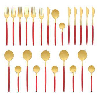 24 pc Silverware Set, Stainless Steel Serving Utensils Set for Kitchen, Mirror Polished Cutlery Set