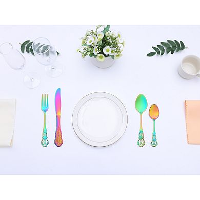 24 Piece Silverware Set, Stainless Steel Floral Flatware Set for 6, Modern Cutlery Set