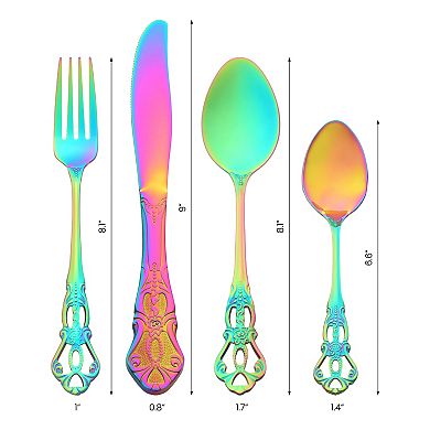 24 Piece Silverware Set, Stainless Steel Floral Flatware Set for 6, Modern Cutlery Set