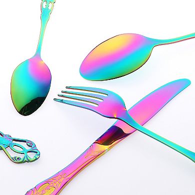 24 Piece Silverware Set, Stainless Steel Floral Flatware Set for 6, Modern Cutlery Set