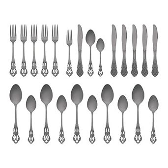 24 pc Silverware Set, Stainless Steel Floral Flatware Set for 6, Modern Cutlery Set