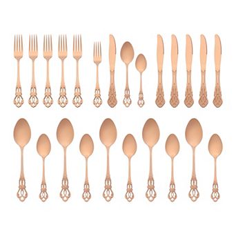 24 pc Silverware Set, Stainless Steel Floral Flatware Set for 6, Modern Cutlery Set
