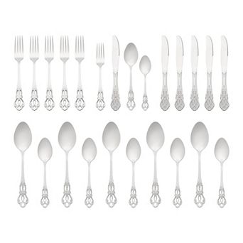 24 pc Silverware Set, Stainless Steel Floral Flatware Set for 6, Modern Cutlery Set