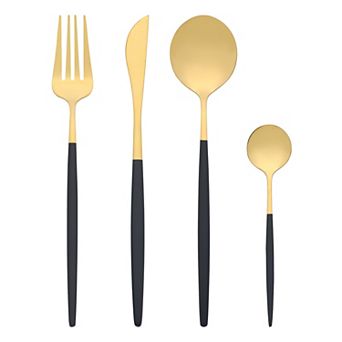 4 pc Flatware Set, Stainless Steel Silverware with Spoons and Forks, Kitchen Serving Utensils Set