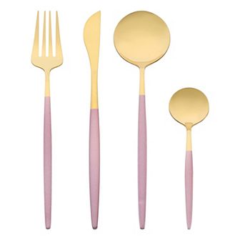 4 pc Flatware Set, Stainless Steel Silverware with Spoons and Forks, Kitchen Serving Utensils Set