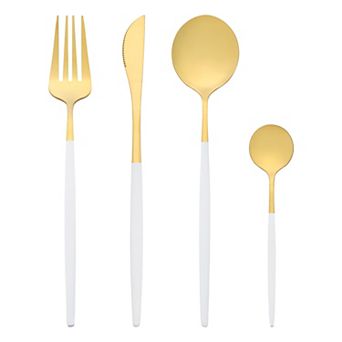 4 pc Flatware Set, Stainless Steel Silverware with Spoons and Forks, Kitchen Serving Utensils Set