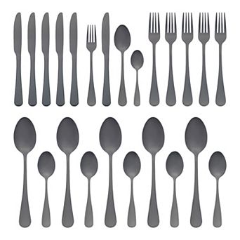 24 pc Silverware Set, Stainless Steel Flatware with Spoons and Forks Set, Serving Utensils Set