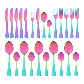 24 pc Silverware Set, Stainless Steel Flatware with Spoons and Forks Set, Serving Utensils Set