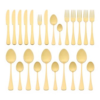 24 pc Silverware Set, Stainless Steel Flatware with Spoons and Forks Set, Serving Utensils Set