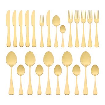 24 pc Silverware Set, Stainless Steel Flatware with Spoons and Forks Set, Serving Utensils Set