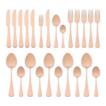 24 pc Silverware Set, Stainless Steel Flatware with Spoons and Forks Set, Serving Utensils Set