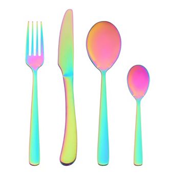 4 pc Silverware Set with Serving Utensils, Stainless Steel Flatware, Mirror Polished Cutlery Set