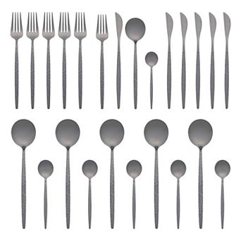 24 pc Silverware Set, Stainless Steel Flatware with Knife, Spoons and Fork, Serving Utensils Set