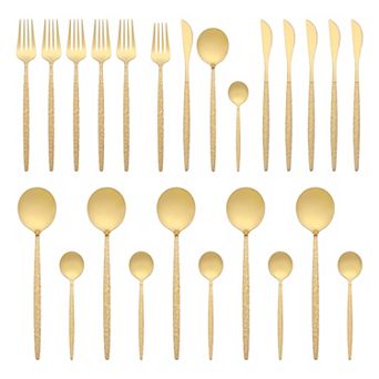 24 pc Silverware Set, Stainless Steel Flatware with Knife, Spoons and Fork, Serving Utensils Set