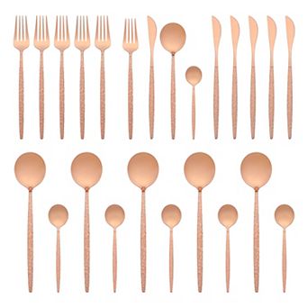 24 pc Silverware Set, Stainless Steel Flatware with Knife, Spoons and Fork, Serving Utensils Set