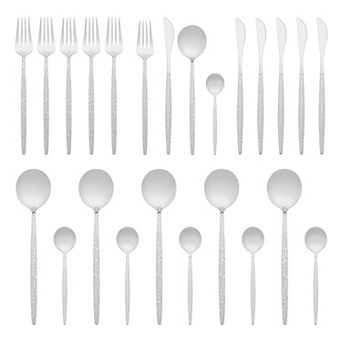 24 pc Silverware Set, Stainless Steel Flatware with Knife, Spoons and Fork, Serving Utensils Set