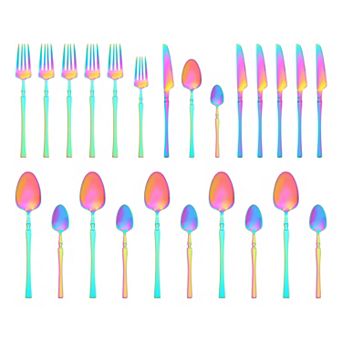 24 pc Silverware Set, Stainless Steel Serving Utensils Set, Mirror Polished Cutlery Set for Kitchen