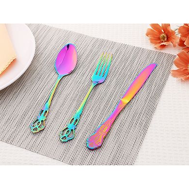 20 Piece Silverware Set, Stainless Steel Floral Flatware, Modern Cutlery Set, Serving Utensils Set