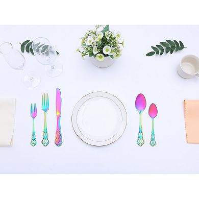 20 Piece Silverware Set, Stainless Steel Floral Flatware, Modern Cutlery Set, Serving Utensils Set