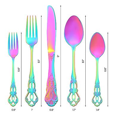 20 Piece Silverware Set, Stainless Steel Floral Flatware, Modern Cutlery Set, Serving Utensils Set